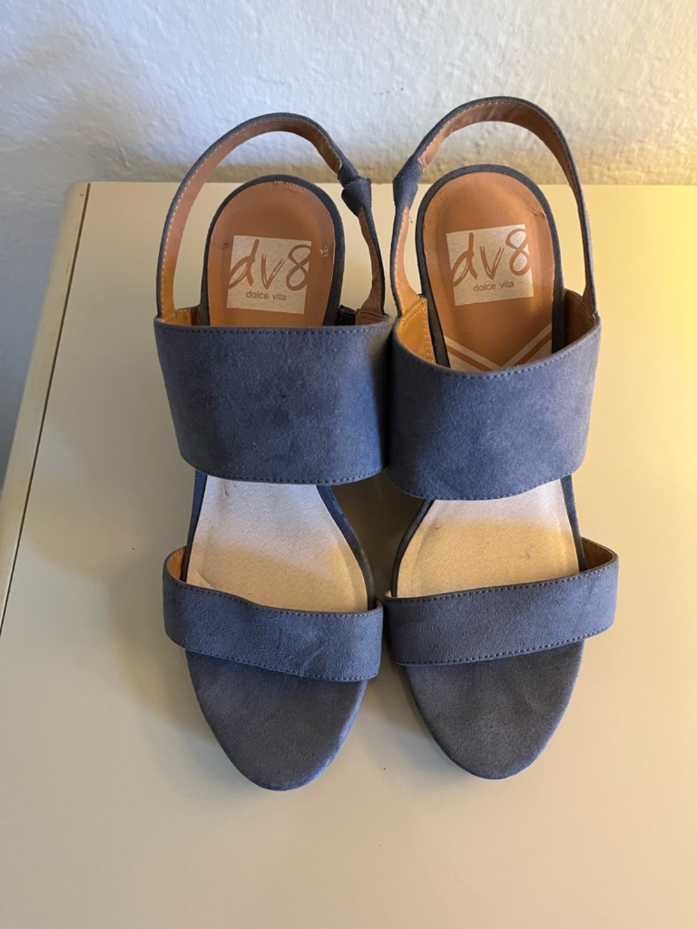 DV by Dolce Vita Slate Blue Suede Double-Strap Slingback Sandals